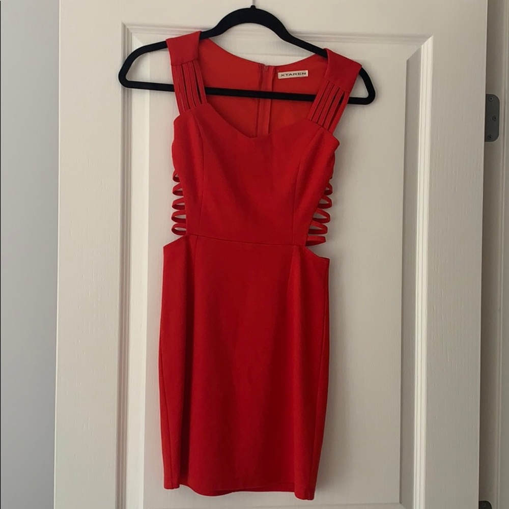 New Red Mini Dress with Cut Outs